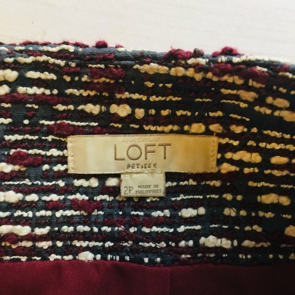 LOFT Burgundy Gray & Ivory Tweed Mini Skirt 2P EUC - Picture 6 of 10